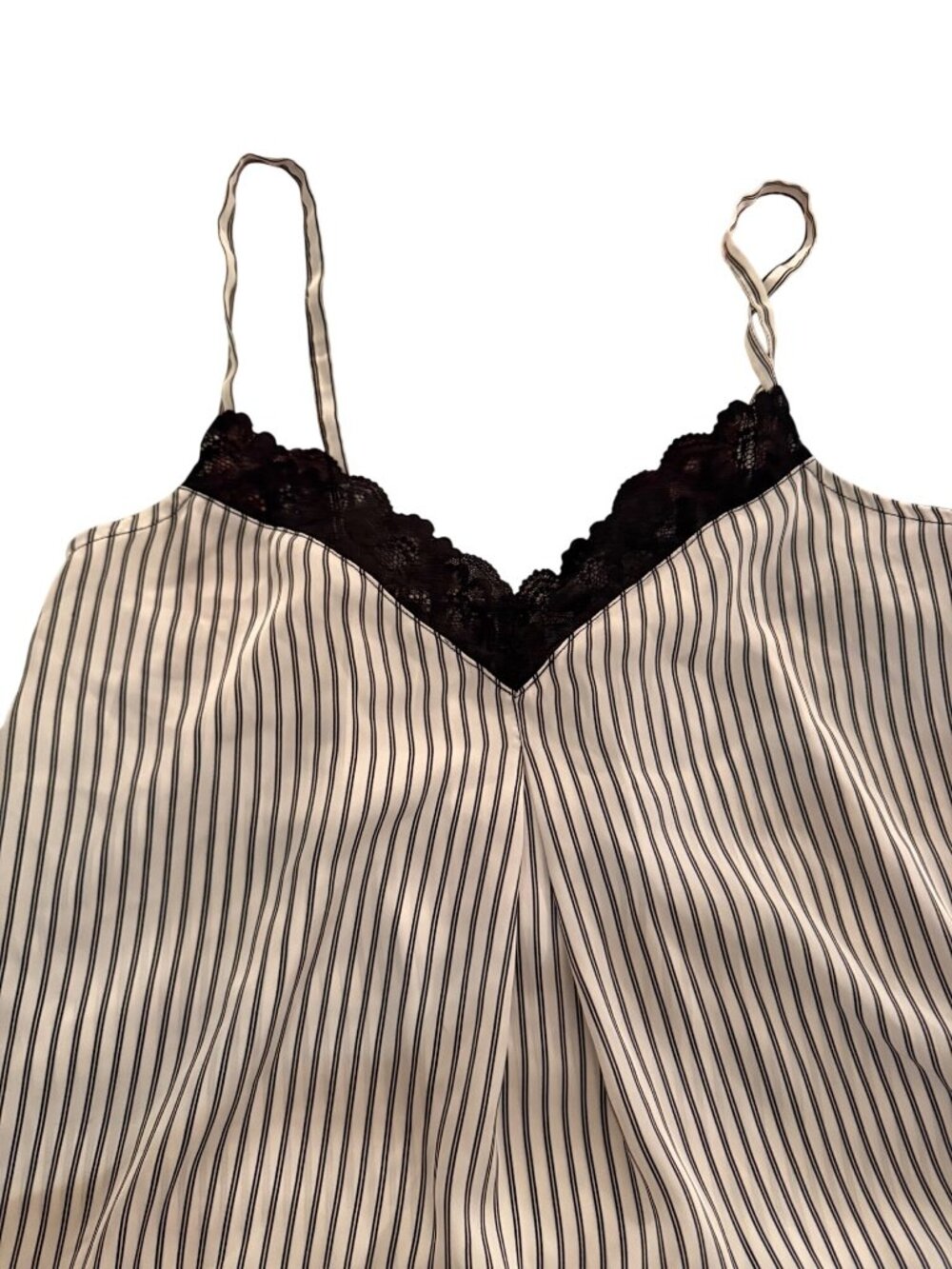 H Halston Womens Camisole Pajama Set Size M White Black Stripe Satin Lounge - Picture 3 of 9